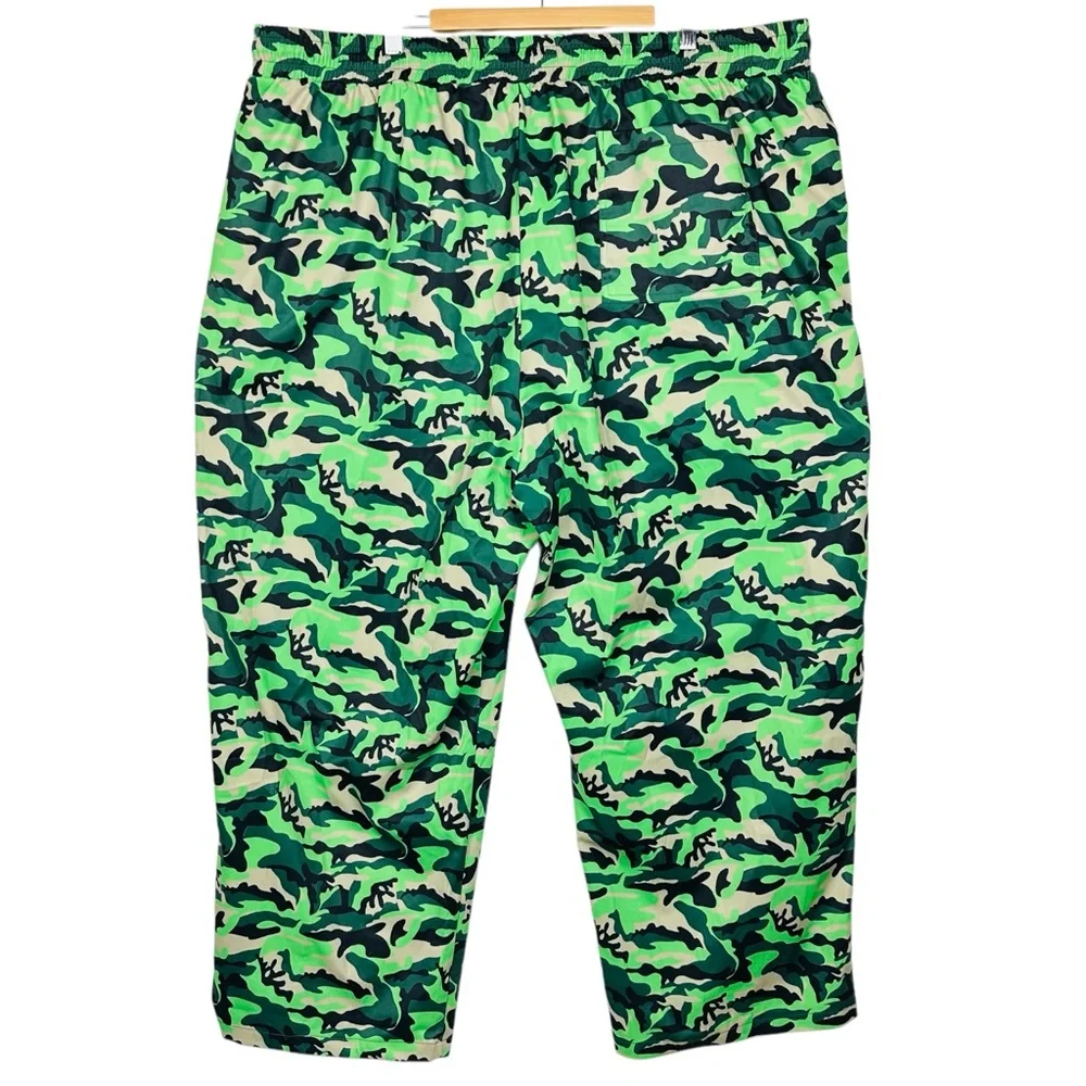 Shein Camouflage Drawstring Elastic Swishy Windbreaker Jogger Pants Green 6XL - Picture 2 of 10